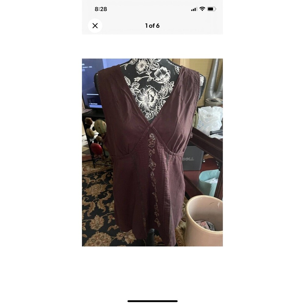 George Size XL Women’s Sleeveless Tie Back Blouse Embroidered 42" Bust 26" L